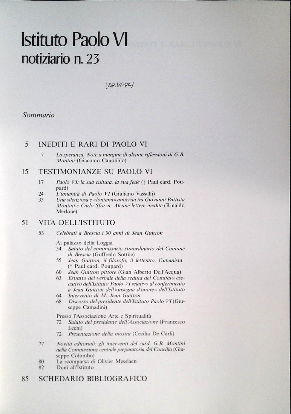 ISTITUTO PAOLO VI - NOTIZIARIO N. 23