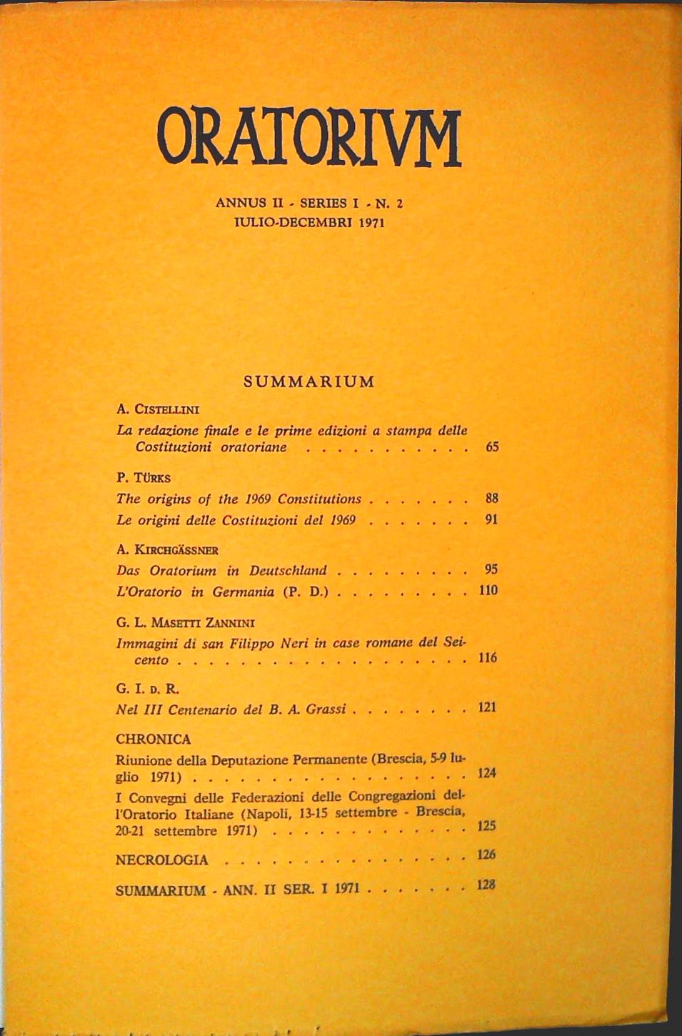 ORATORIUM - LUGLIO-DICEMBRE 1971
