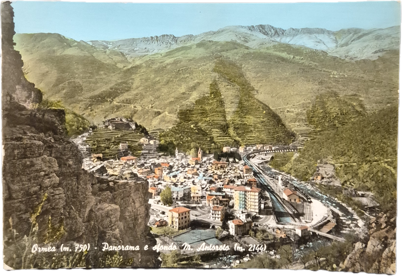 ORMEA - PANORAMA E SFONDO MONTE ANTOROTO - C1969 - FG - ACQUARELLATA