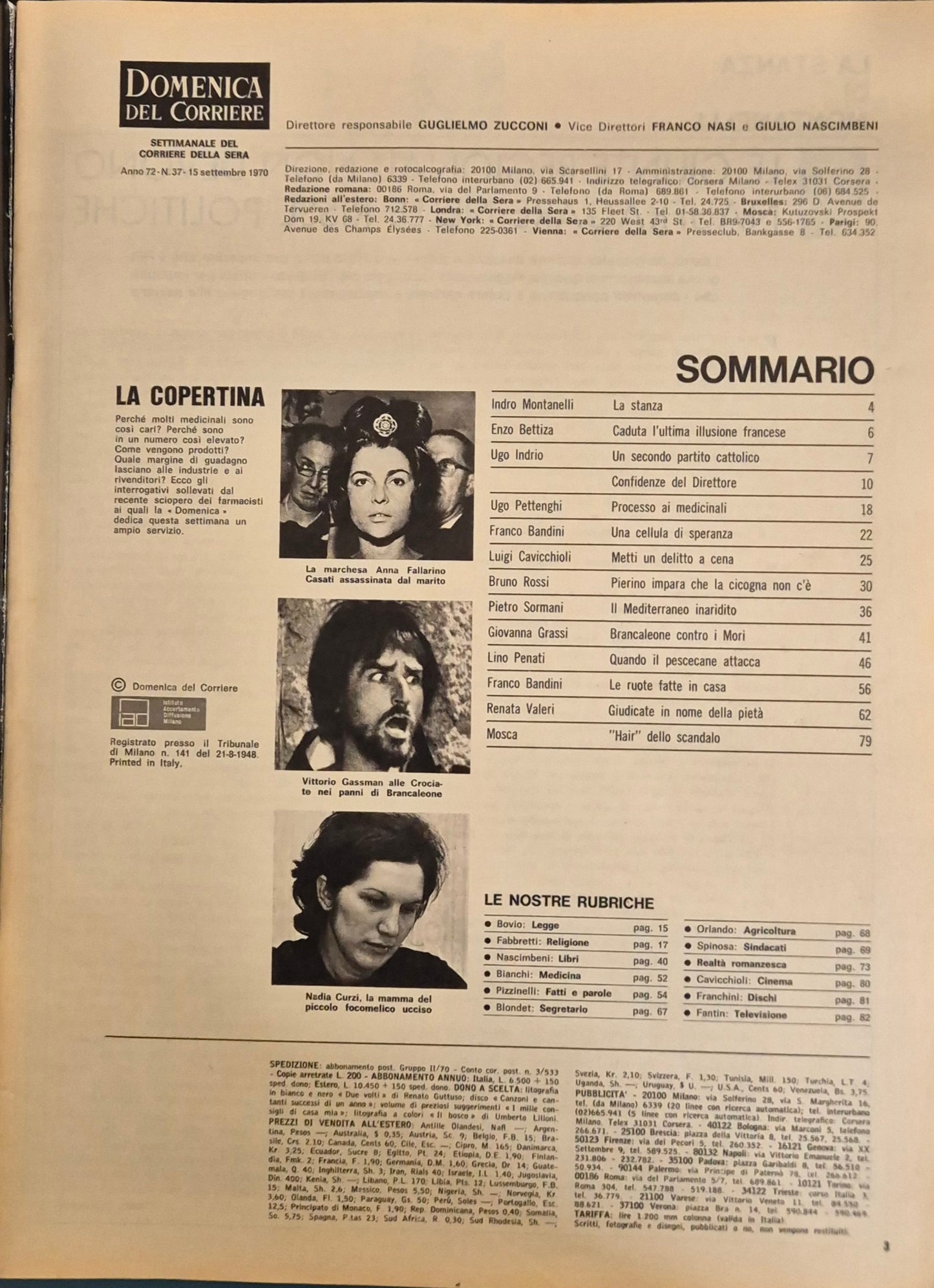 DOMENICA DEL CORRIERE -15 SETTEMBRE 1970 - PROCESSO ALLE MEDICINE