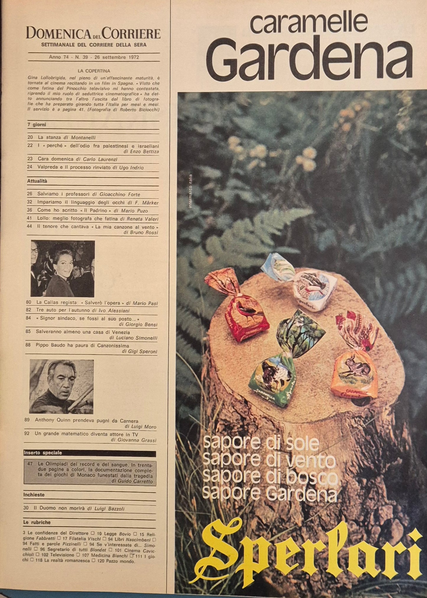 DOMENICA DEL CORRIERE 26 SETTEMBRE 1972 - LOLLOBRIGIDA
