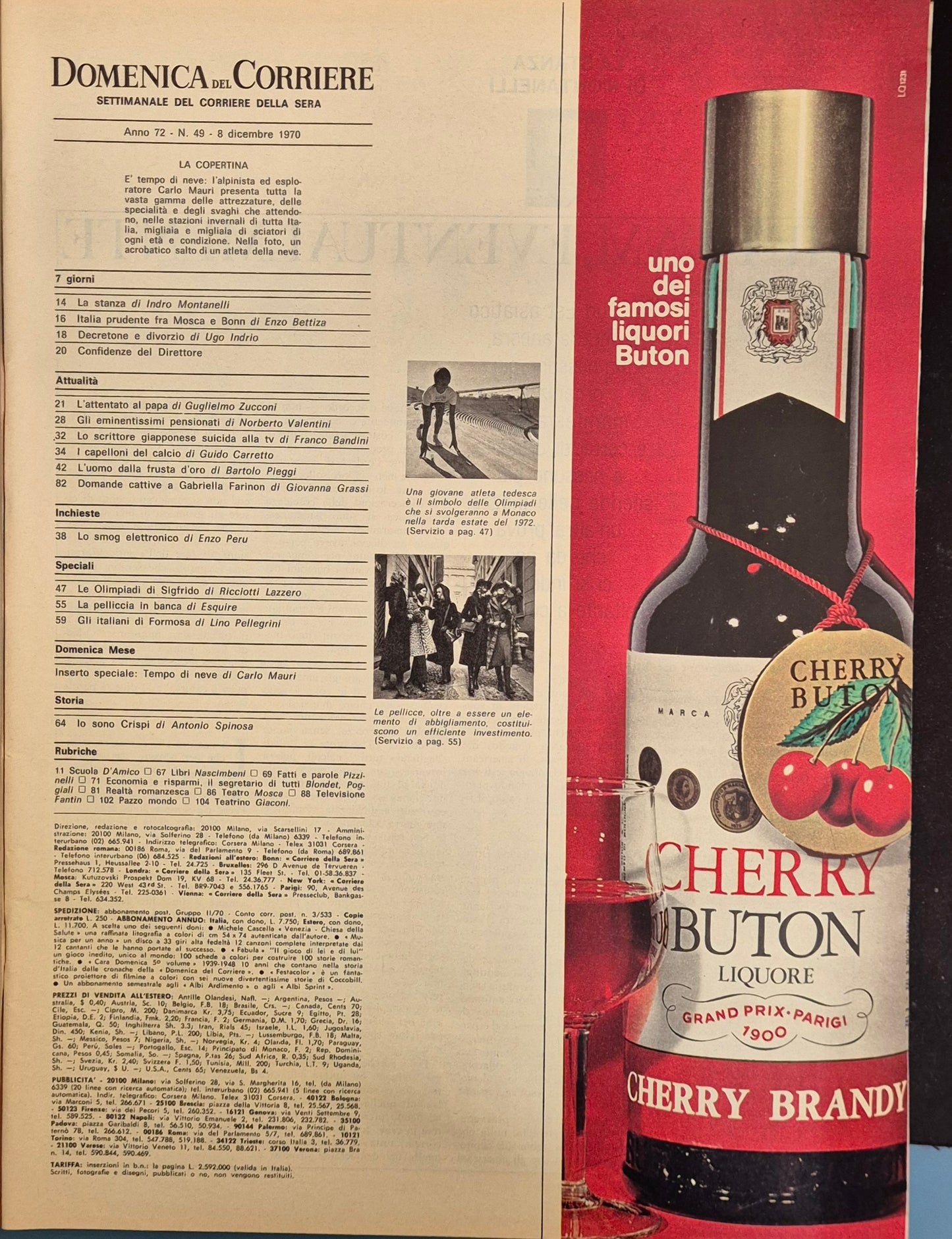 DOMENICA DEL CORRIERE - 8 DICEMBRE 1970 - TEMPO DI SCI