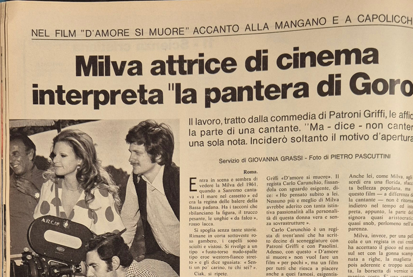 MILVA ATTRICE DI CINEMA - CLIPPING-RITAGLIO DI GIORNALE