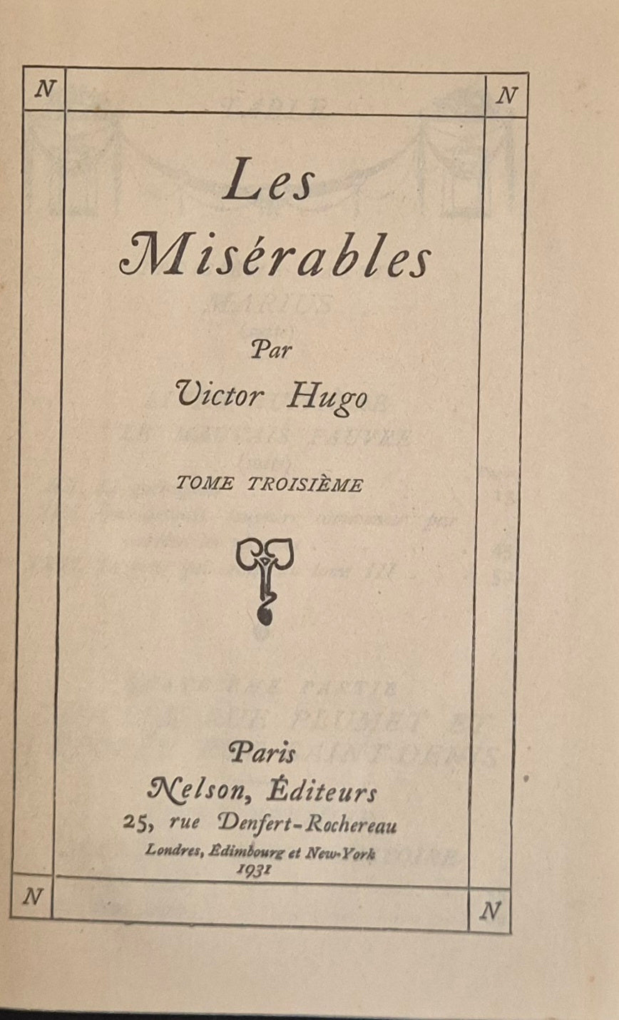 LES MIRABLES - V. HUGO - TOME TRISIEME - NELSON 1931 - OUTLET DEL LIBRO