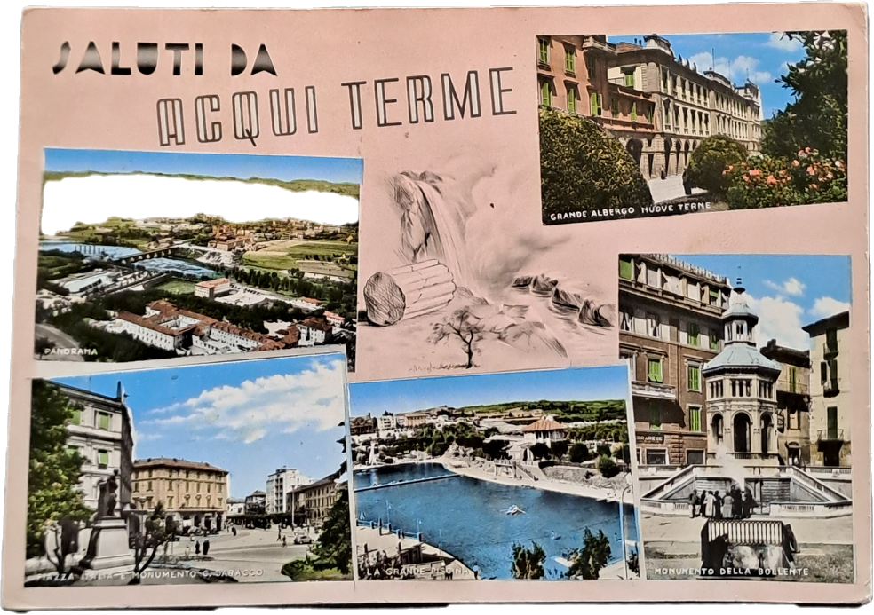 SALUTI DA ACQUI TERME - 5 IMMAGINI - V1960 - FG - ACQUARELLATA