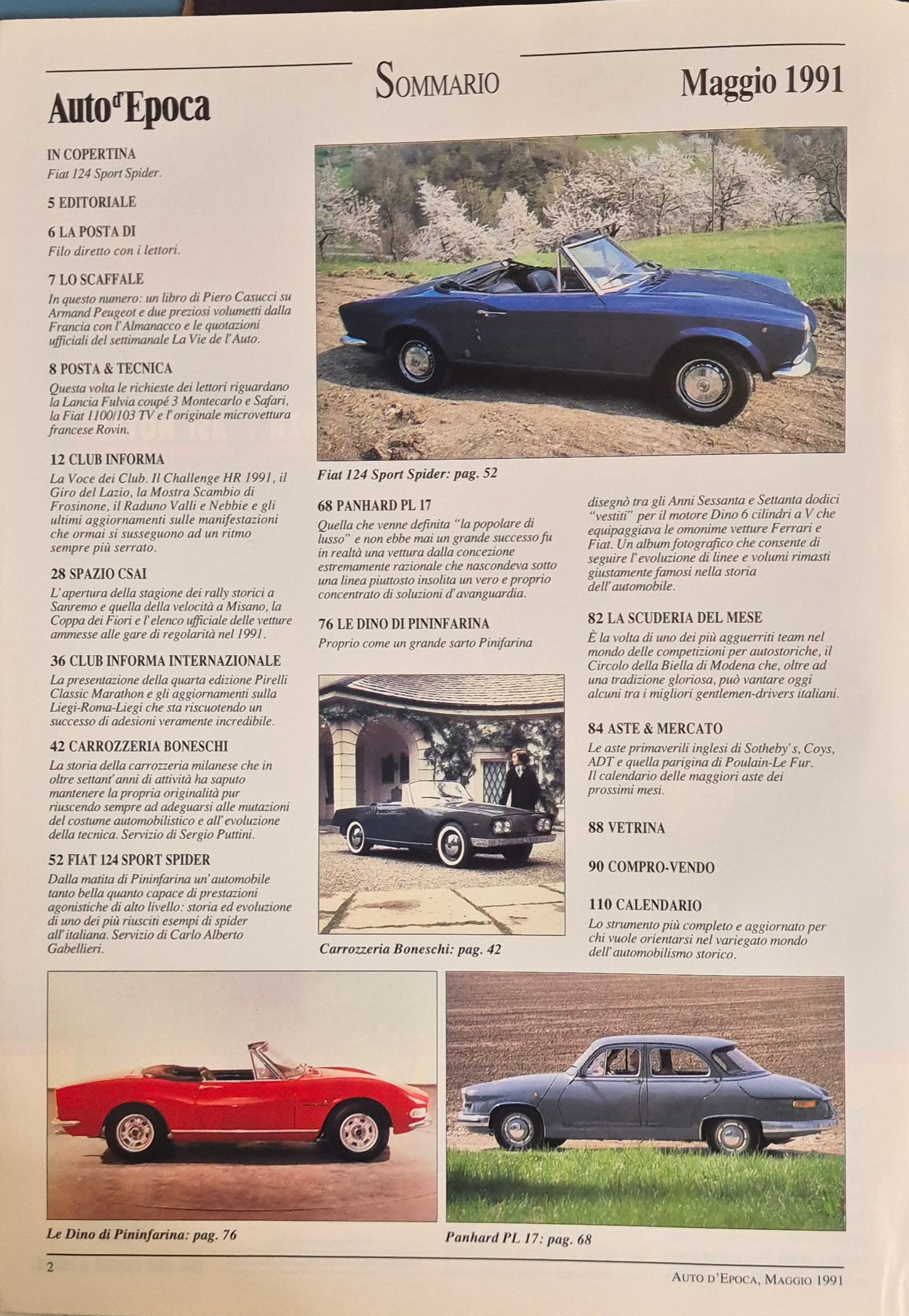 AUTO D'EPOCA N. 5 - MAGGIO 1991 -FIAT 124 SORT SPIDER