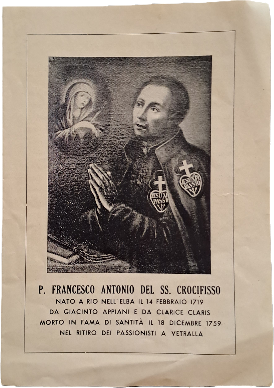 P.FRANCESCO ANTONIO APPIANI DEL SS. CROCIFISSO-SANTINO A LIBRO - HOLY CARD