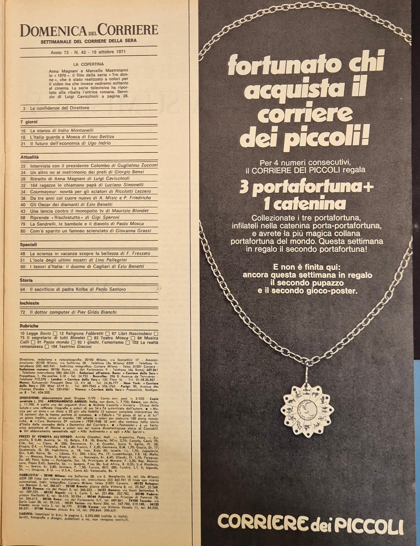 DOMENICA DEL CORRIERE 19 OTTOBRE 1971 - MAGNANI-MASTROIANNI