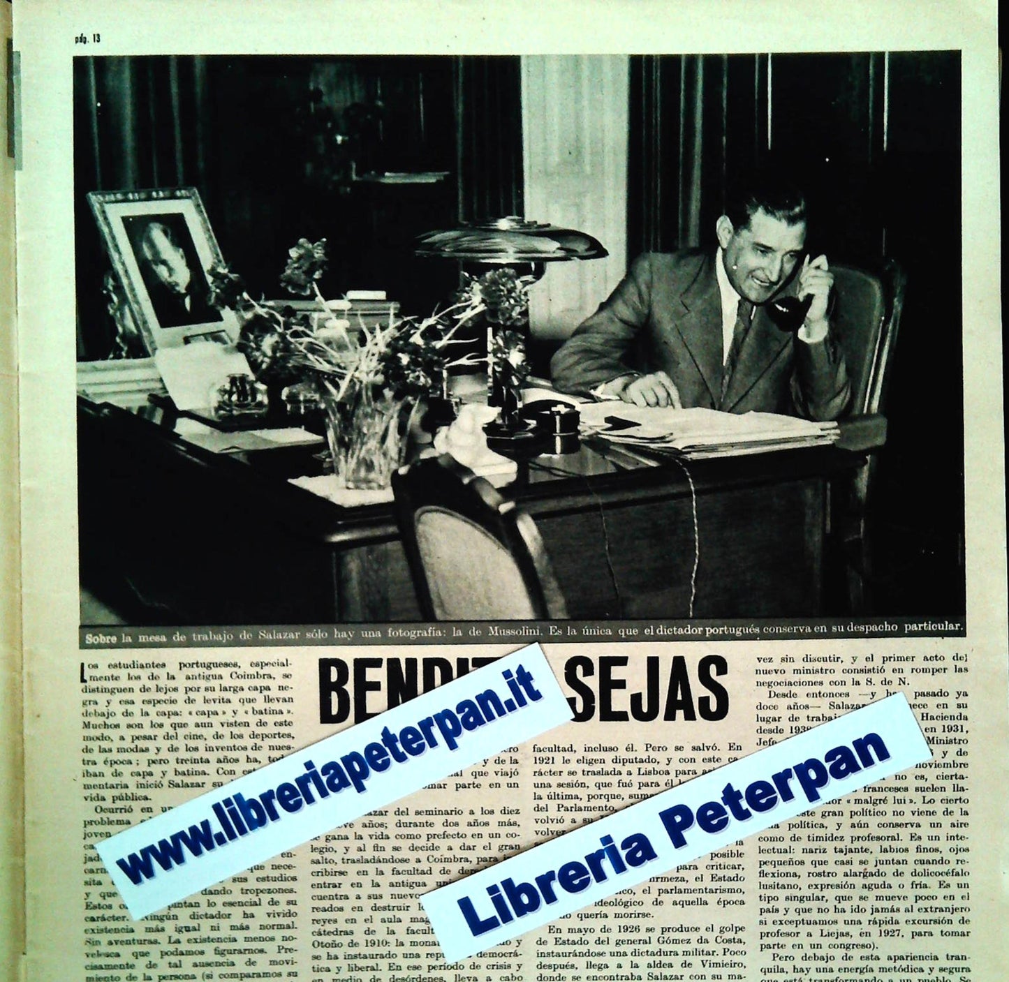 ANTONIO DE OLIVEIRA SALAZAR - CLIPPING-RITAGLI DI GIORNALE - SPANISH TEXT