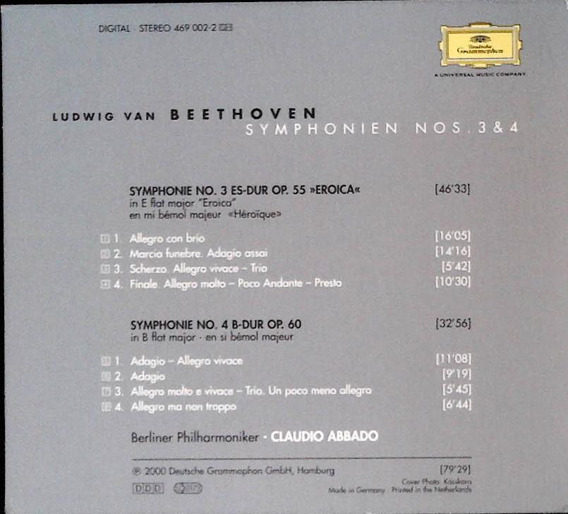 BEETHOVEN SYMPHONIE N. 3 EROICA E N. 4 - CLAUDIO ABBADO - CD