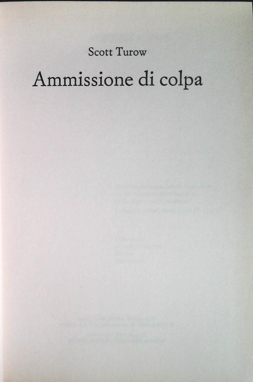 AMMISSIONE DI COLPA - SCOTT TUROW - CDE 1994 - OUTLET DEL LIBRO