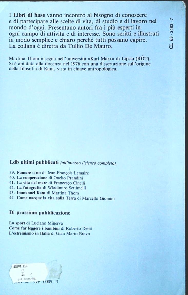 IMMANUELE KANT - MARTINA THOM - ED. RIUNITI 1982 - OUTLET DEL LIBRO