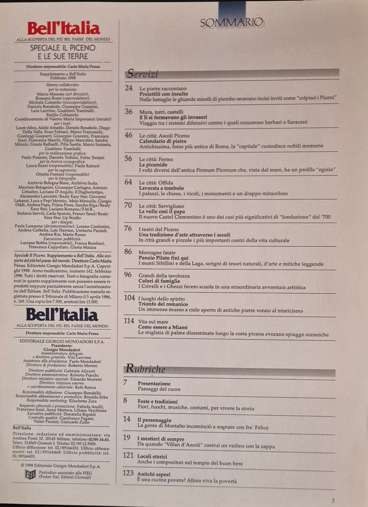 BELL'ITALIA N. 29 - FEBBRAIO 1998 - PICENO