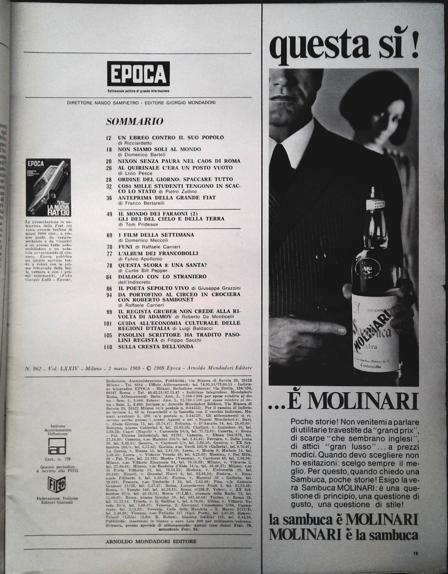 EPOCA 2 MARZO 1969 - FIAT 130