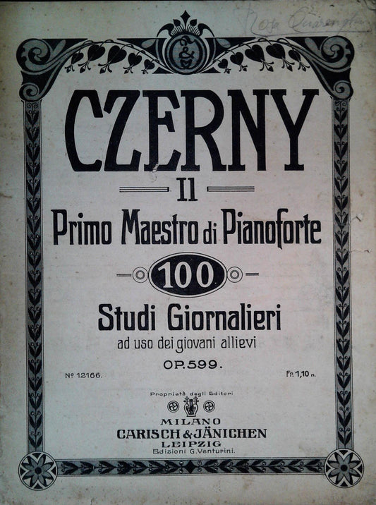 CZERNY. IL PRIMO MAESTRO DI PIANOFORTE - OP. 599 - PRIMA LEZIONE - SPARTITO