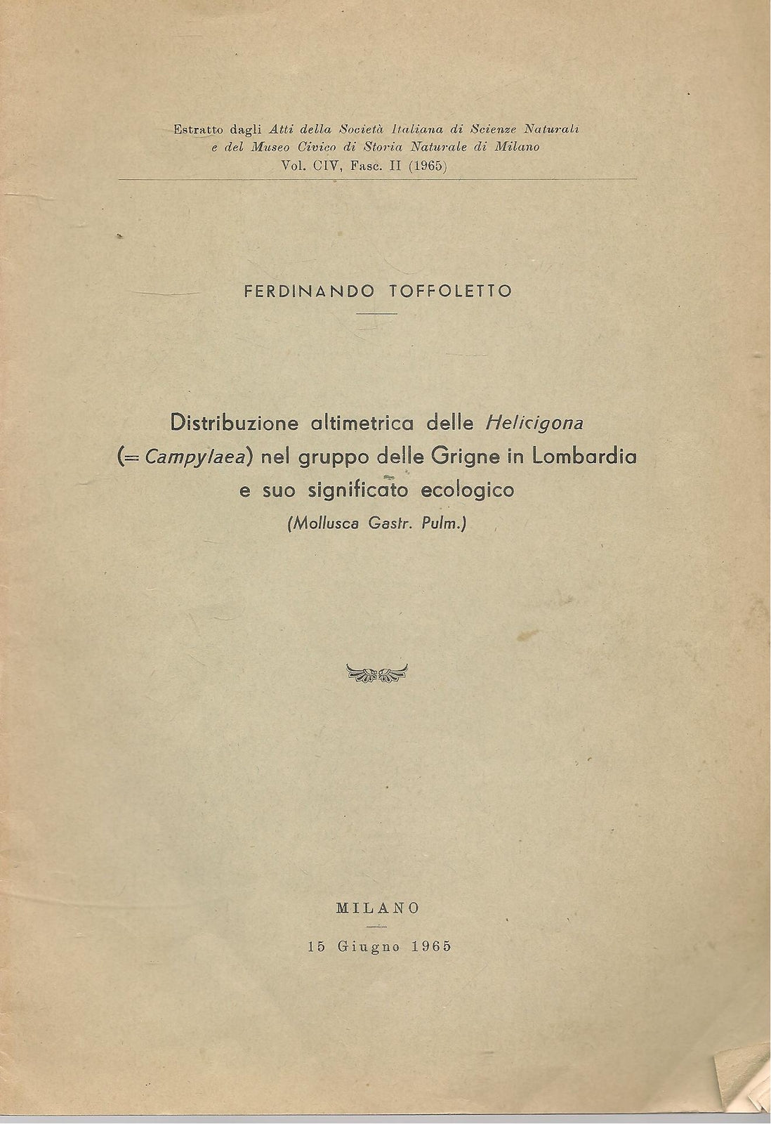 DISTRIBUZIONE ALTIMETRICA DELLE HELICIGONA NELLE GRIGNE - FERDINANDO TOFFOLETTO