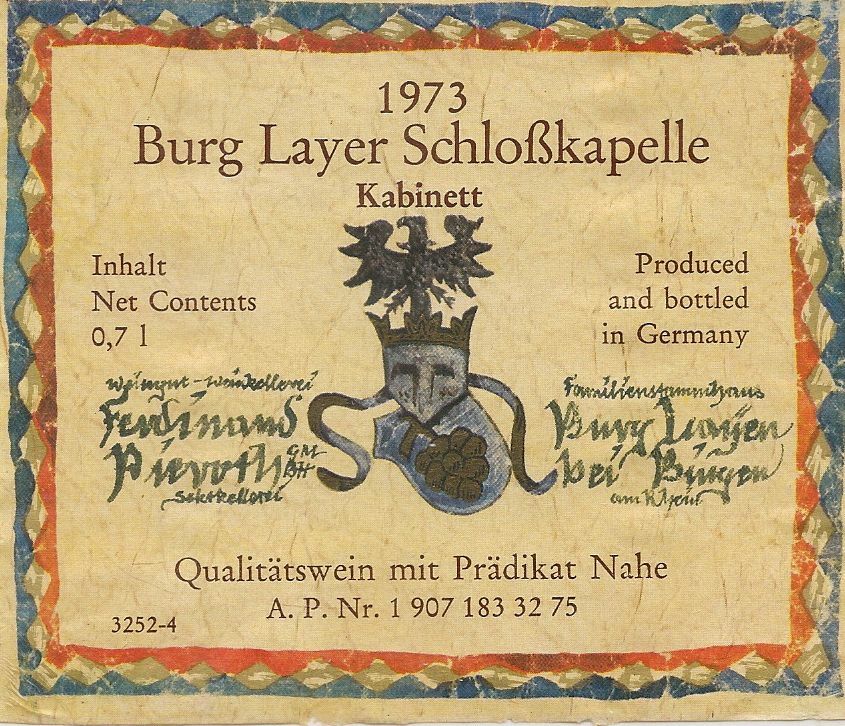 BURG LAYER SCHLOSKAPELLE - ETICHETTA VINO