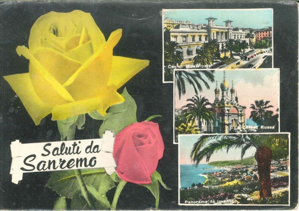 SANREMO - TRE VEDUTINE CON FIORI - V1962