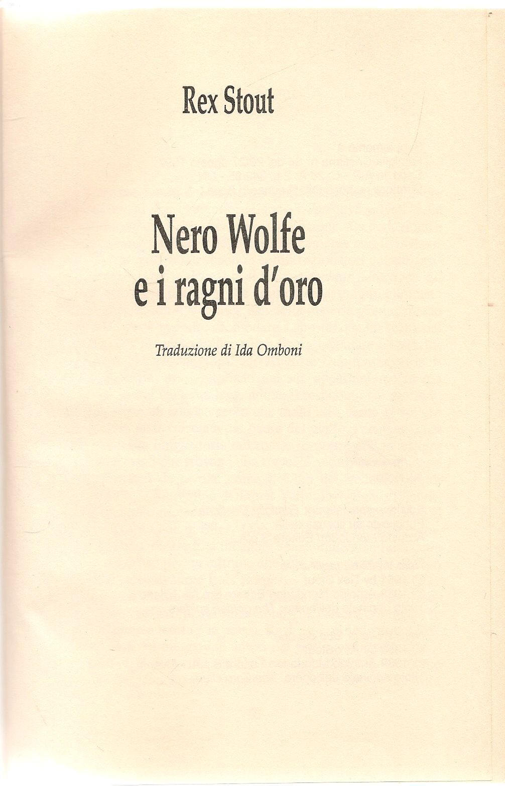 NERO WOLFE E I RAGNI D'ORO - REX STOUT - SAN PAOLO 1997