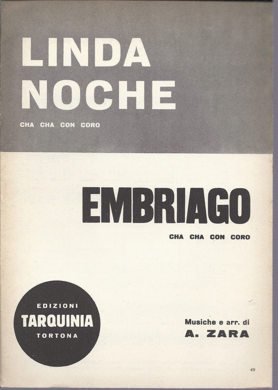LINDA NOCHE - EMBRIAGO  A. Zara # SPARTITO - Edizioni Tarquinia
