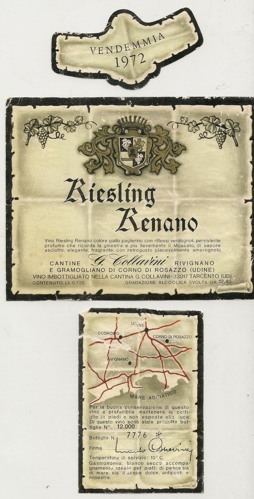 RIESLINFG RENANO - CANTINE COLLARINI - 1972 - ETICHETTA VINO