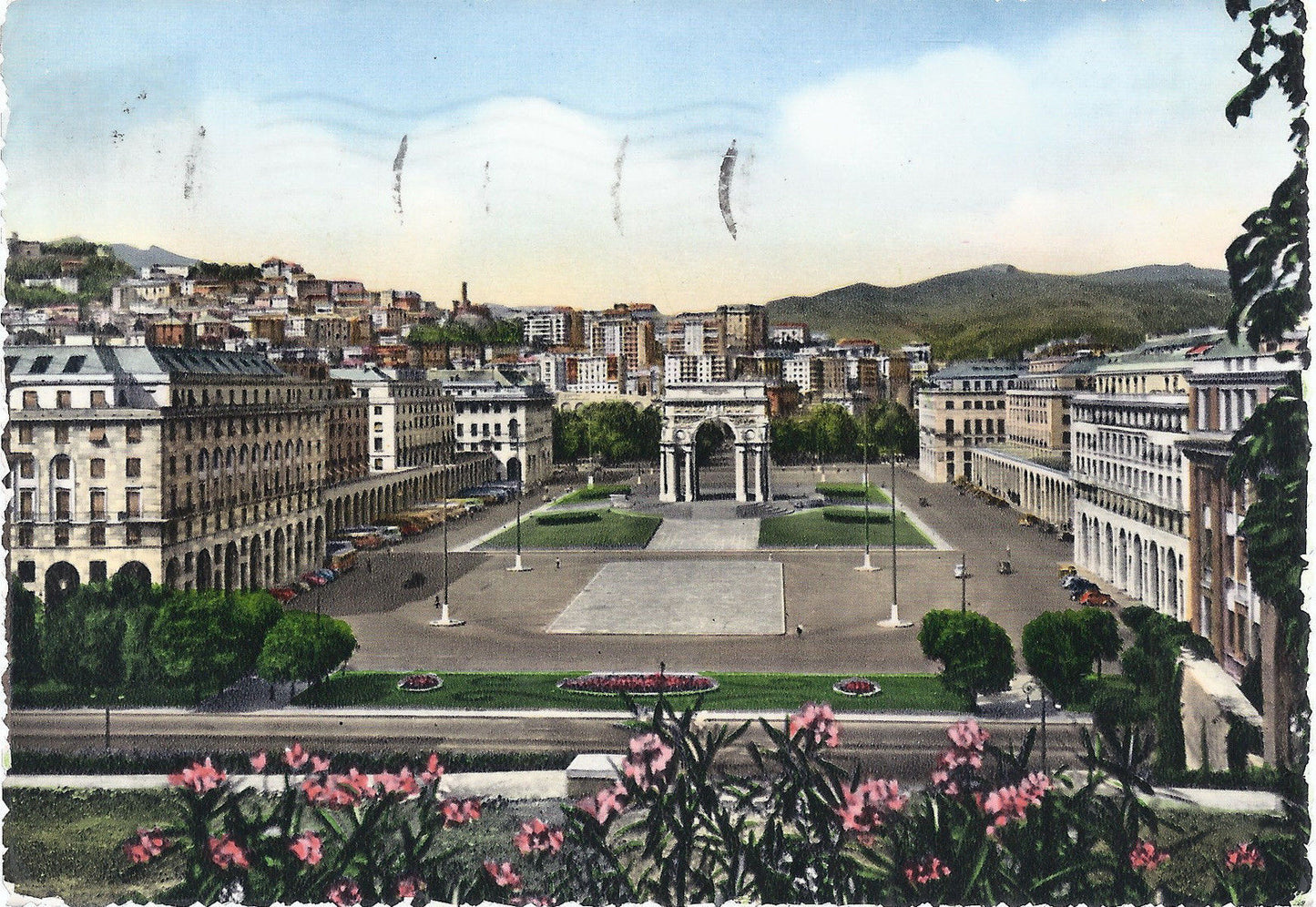 GENOVA - PIAZZA DELLA VITTORIA - V 1955 - FG - Acquarellata