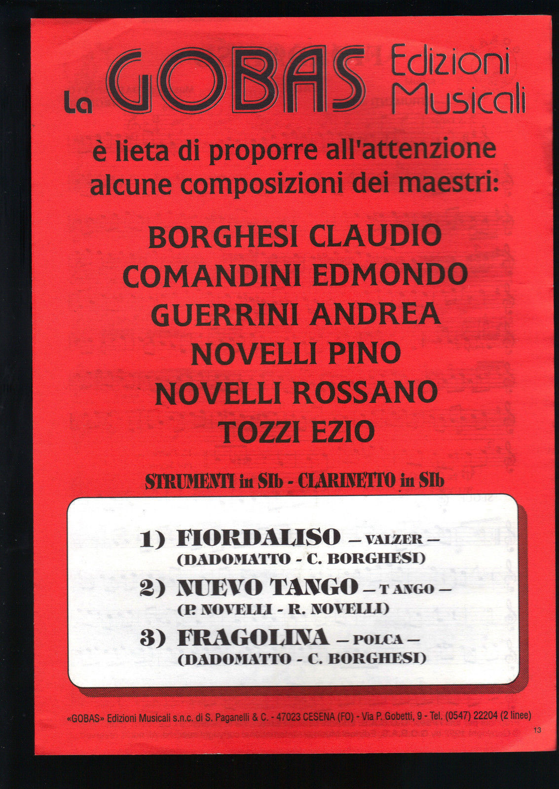 FIORDALISO - NUEVO TANGO - FRAGOLINA # SPARTITO - Clarinetto e Strumenti in SIb