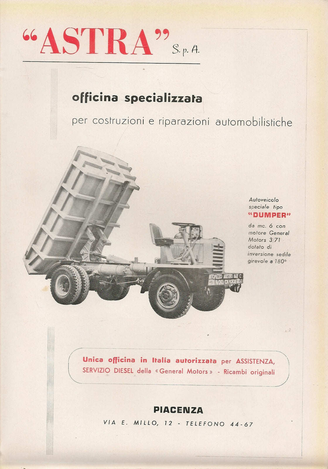 ASTRA SPA  OFFICINA SPECIALIZZATA PIACENZA - ADVERTISING