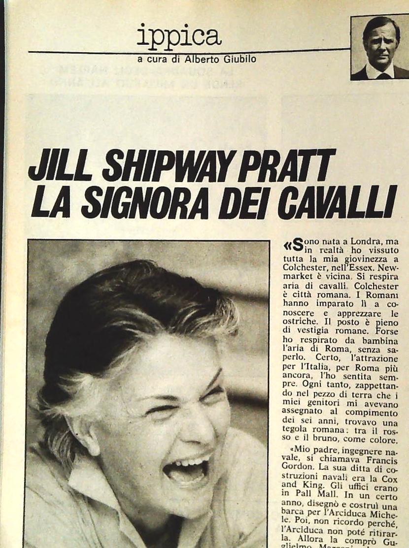 JILL SHIPWAY PRATT LA SIGNORA DEI CAVALLI - CLIPPING-RITAGLIO DI GIORNALE