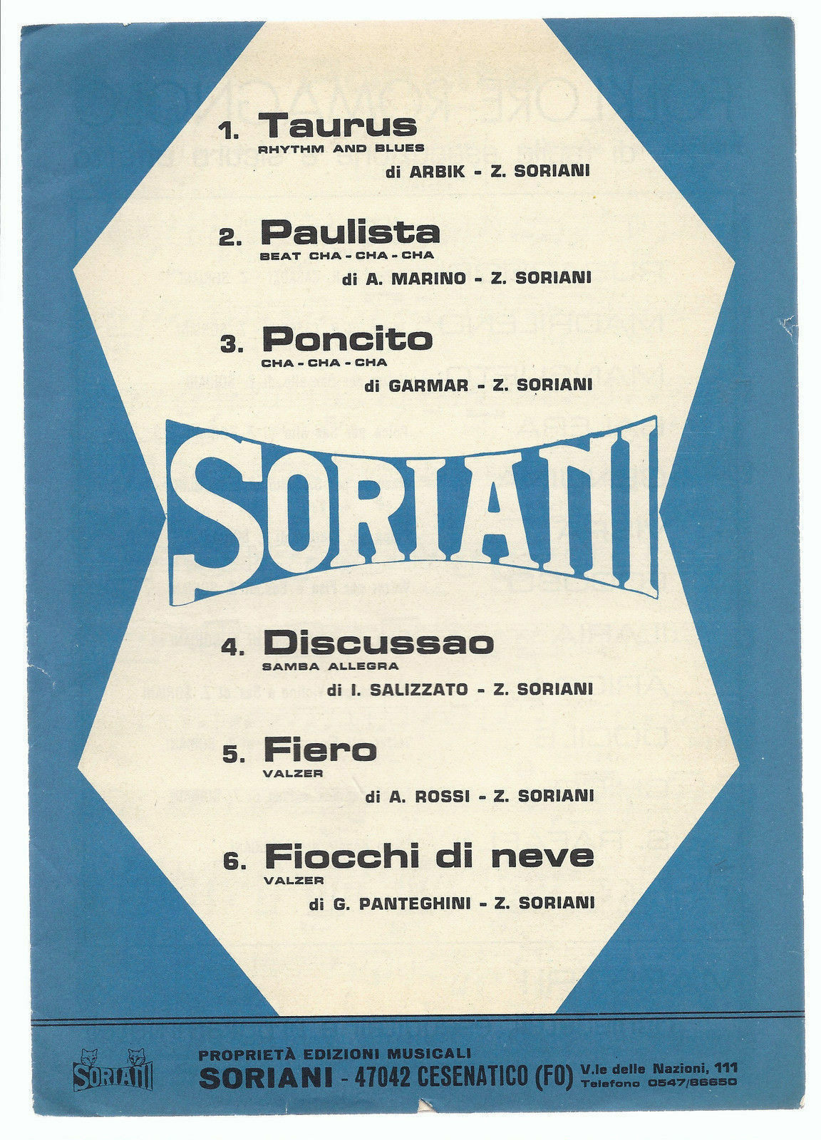 TAURUS - PAULISTA - PONCITO - DISCUSSAO - FIERO - FIOCCHI DI NEVE # SPARTITO