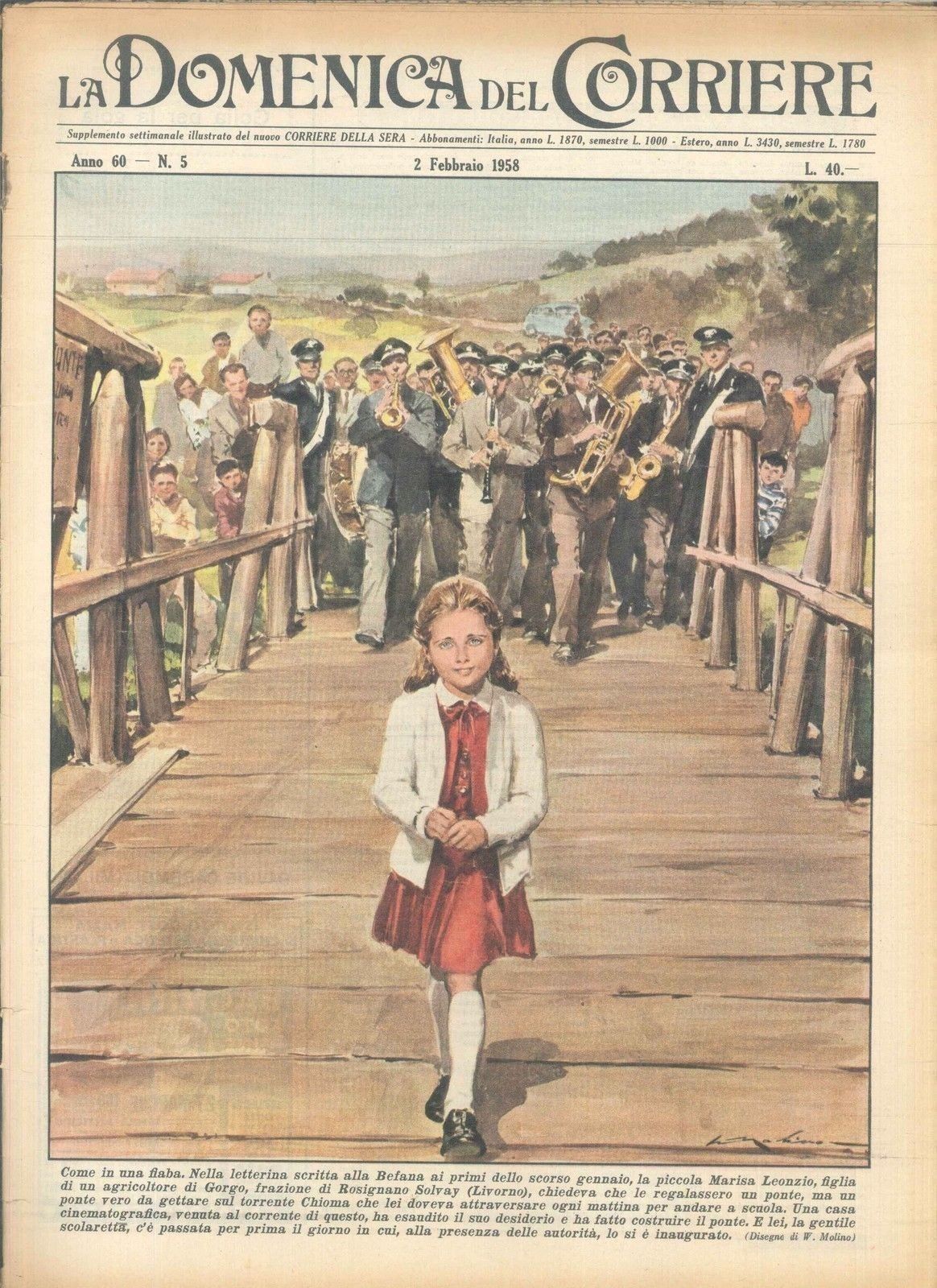 DOMENICA DEL CORRIERE N 5 - 2 FEBBRAIO 1958 - ILL. WALTER MOLINO