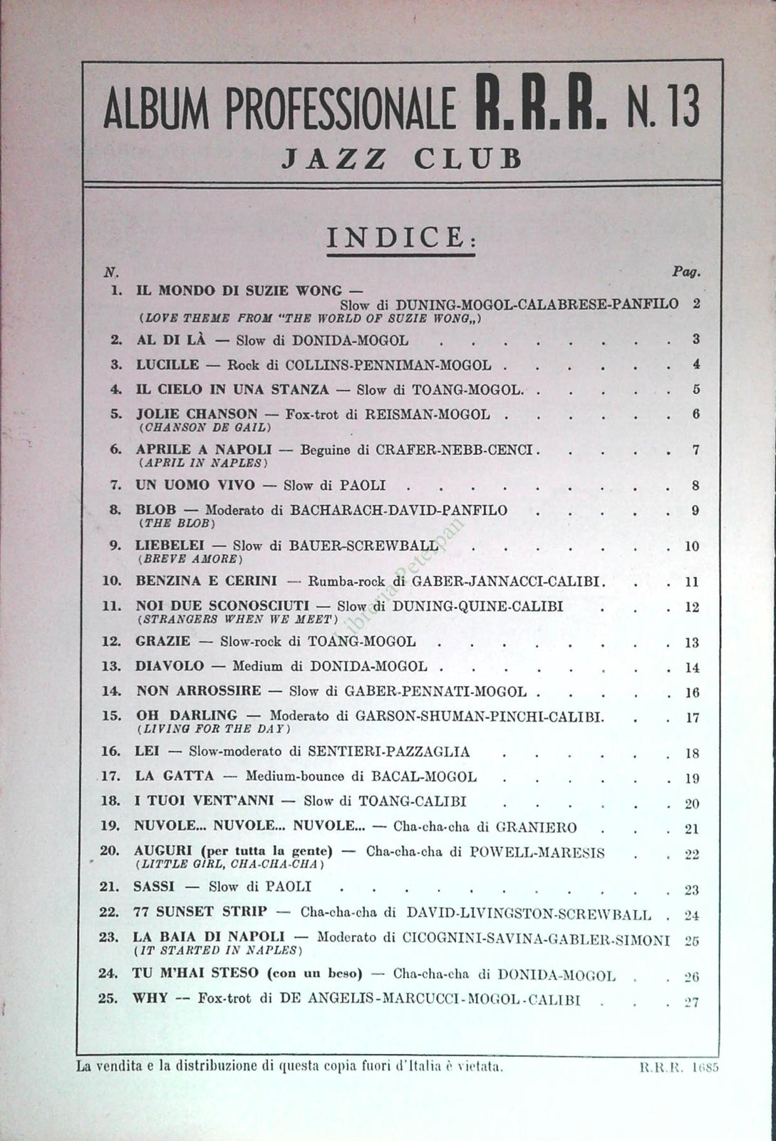 JAZZ CLUB - 25 RITORNELLI DI SUCCESSO -SPARTITO-SHEET MUSIC