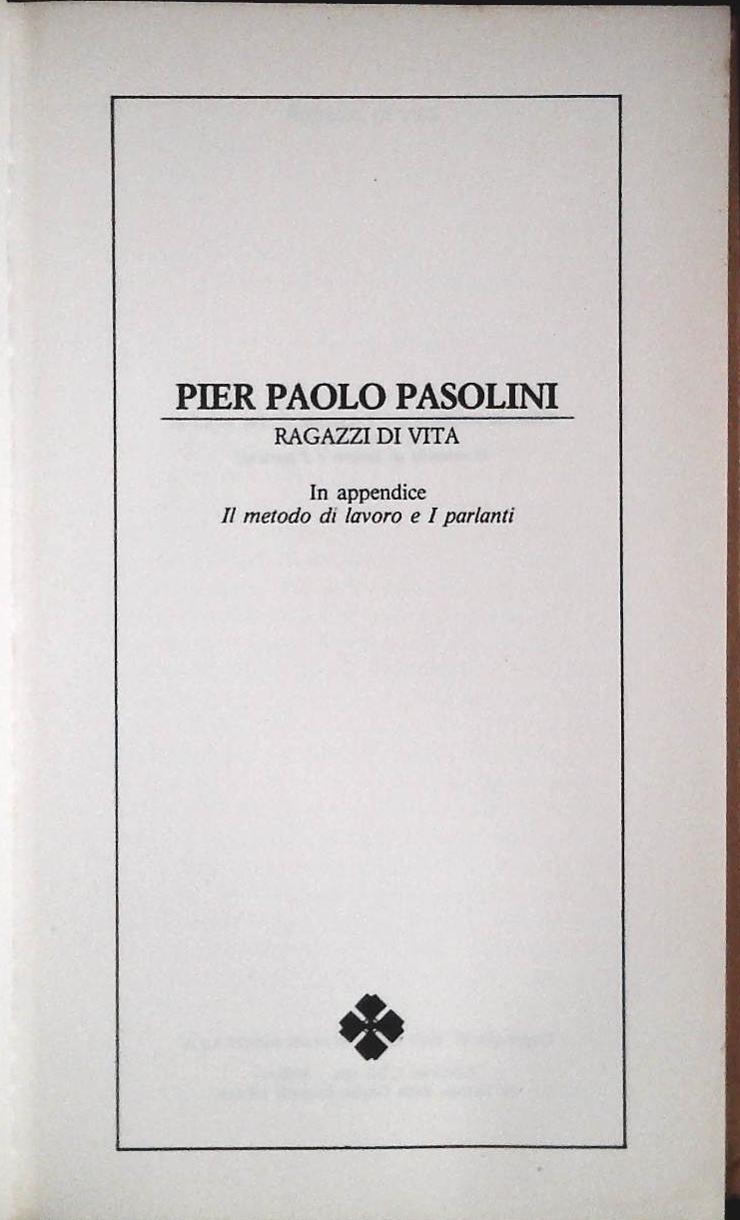 RAGAZZI DI VITA - PIER PAOLO PASOLINI - CDE 1991 - OUTLET DEL LIBRO