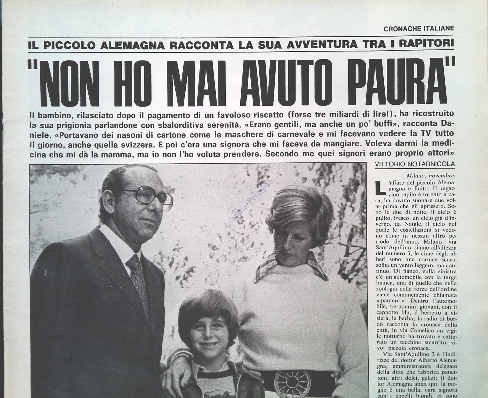 RAPIMENTO ALEMAGNA - NON HO MAI AVUTO PAURA - CLIPPING-RITAGLI DI GIORNALE