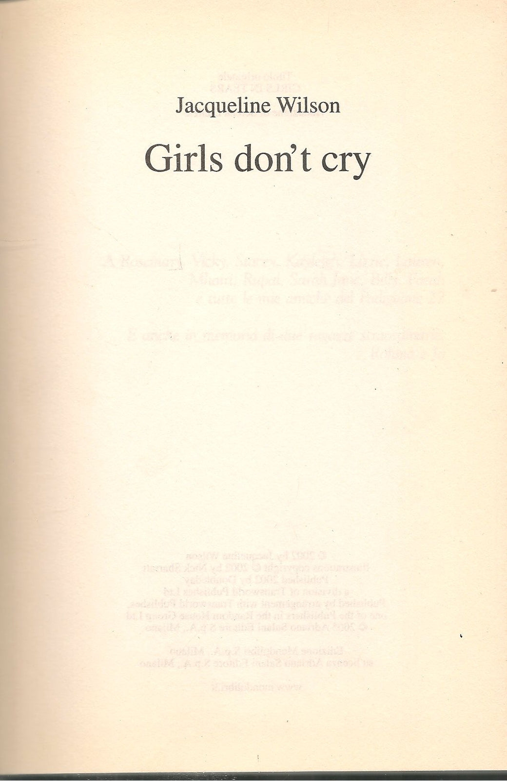 GIRLS DON'T CRY - JACQUELIN WILSON  - IN ITALIANO -