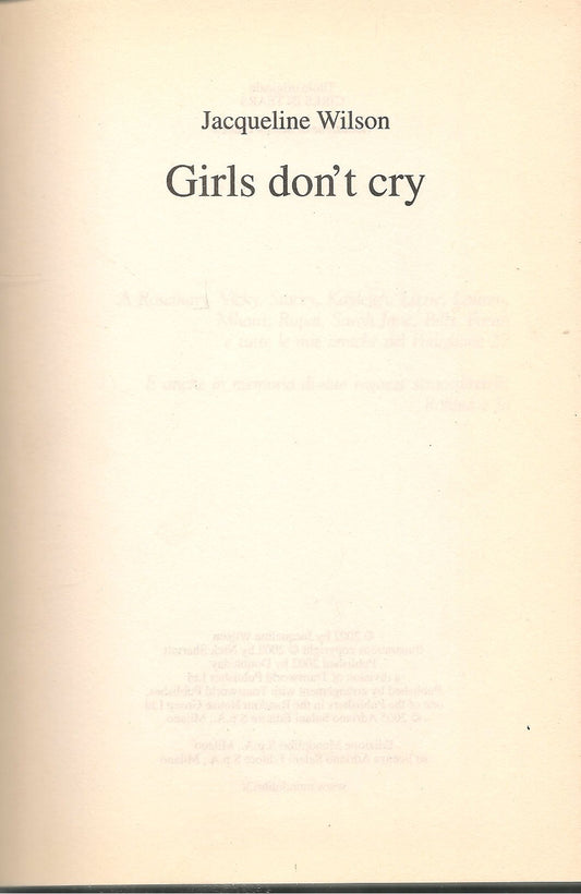 GIRLS DON'T CRY - JACQUELIN WILSON  - IN ITALIANO -