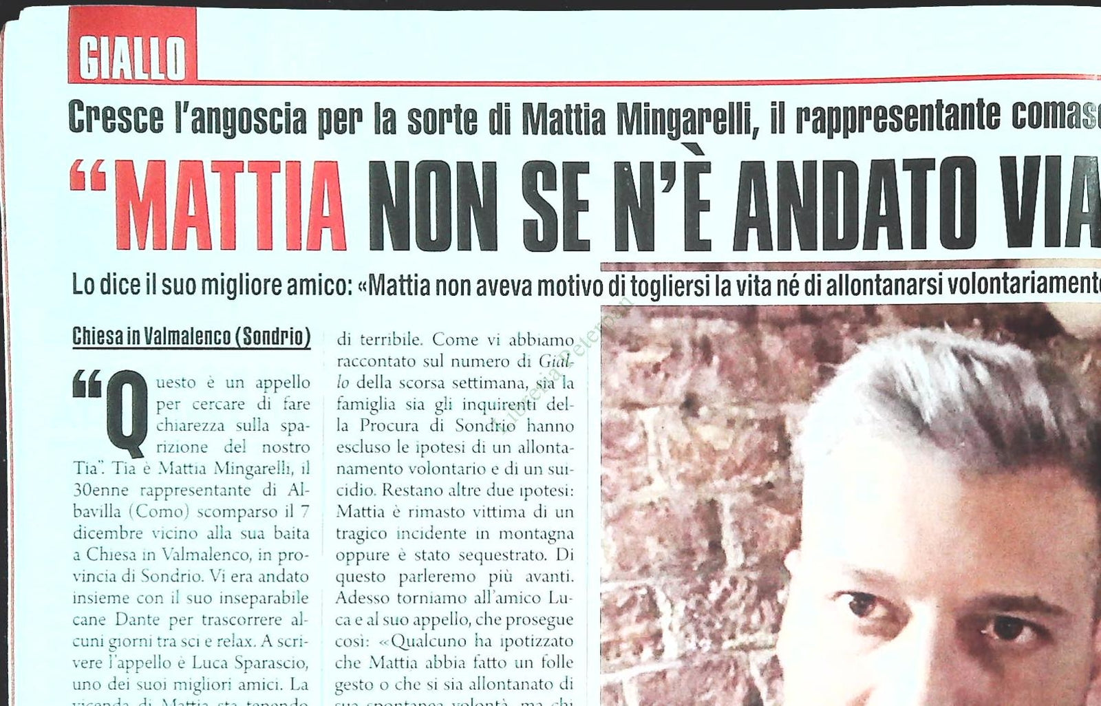 CASO MATTIA MINGARELLI - CLIPPING-RITAGLIO DI GIORNALE