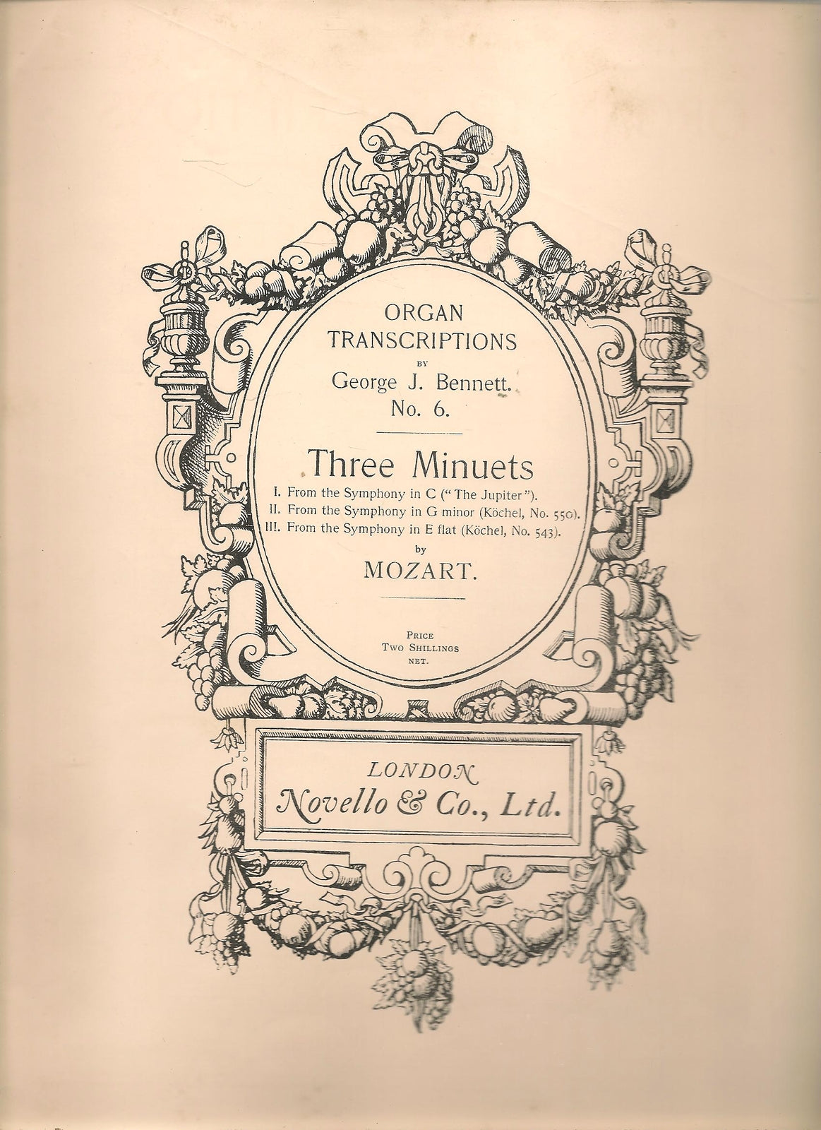 THREE MINUETS - ORGAN TRANSCRIPTIONS BY GEORGE J. BENNETT - SPARTITO-SHEET MUSIC