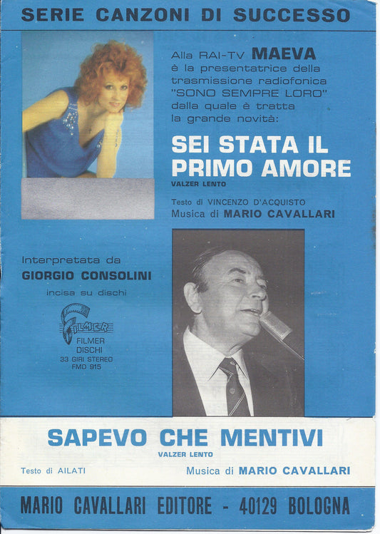 SEI STATA IL PRIMO AMORE - SAPEVO CHE MENTIVI  Mario Cavallari # SPARTITO