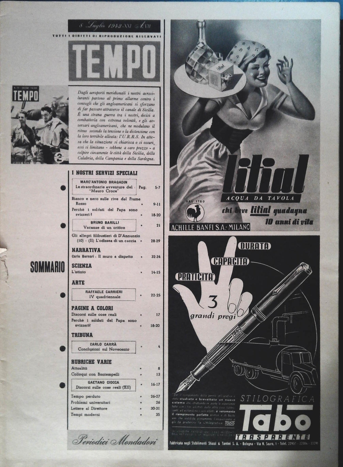 TEMPO N. 215 - 15 LUGLIO 1943 - NAVE MAURO CROCE