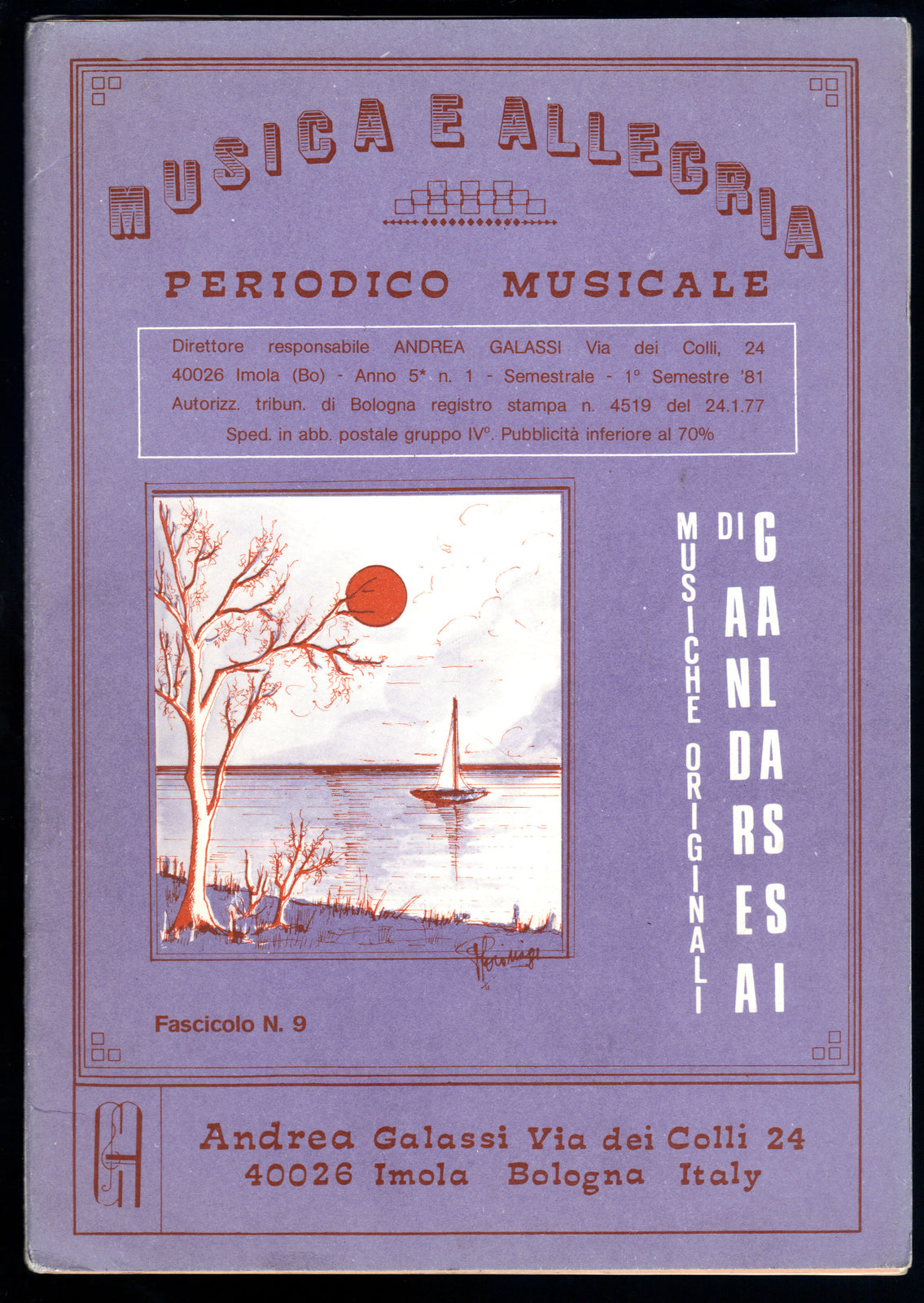 MUSICA E ALLEGRIA n.9 - Musiche originali di Andrea Galassi  9 Brani -- SPARTITO