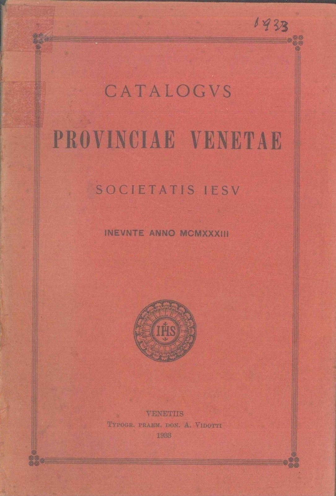 CATALOGUS PROVINCIAE VENETAE - SOCIETATIS IESU 1933