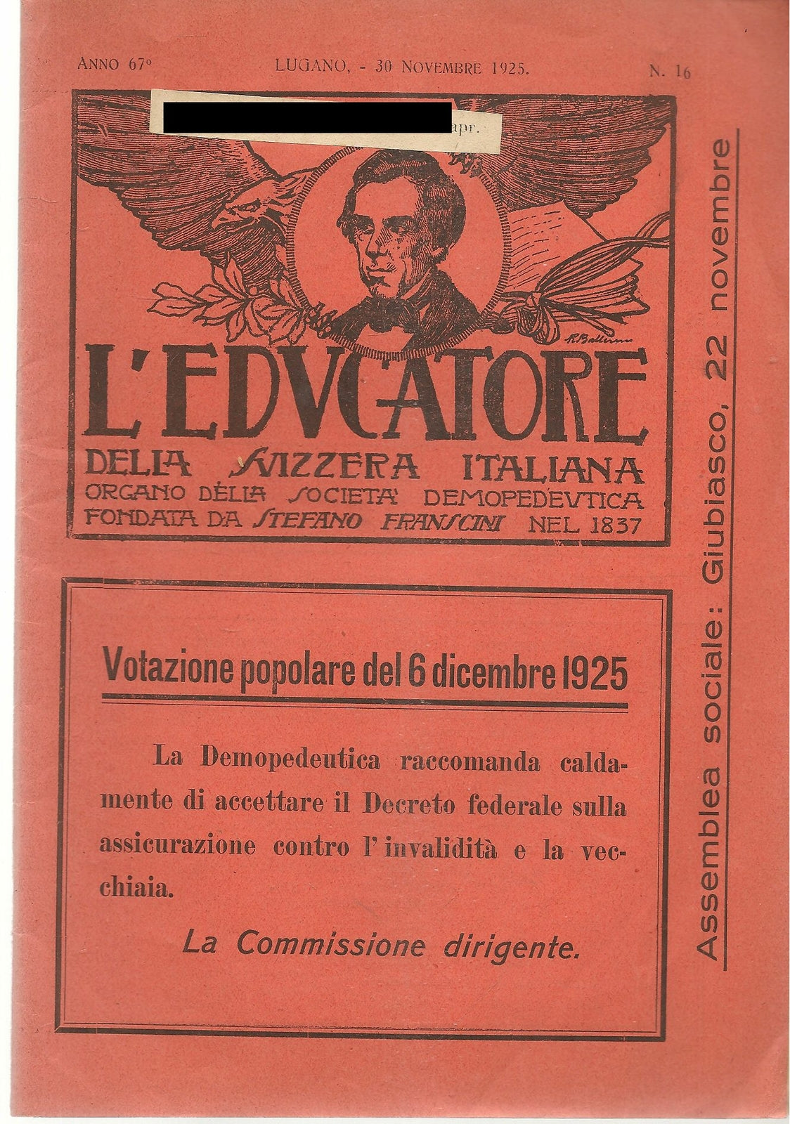 L'EDUCATORE DELLA SVIZZERA ITALIANA - 30 NOVEMBRE 1925