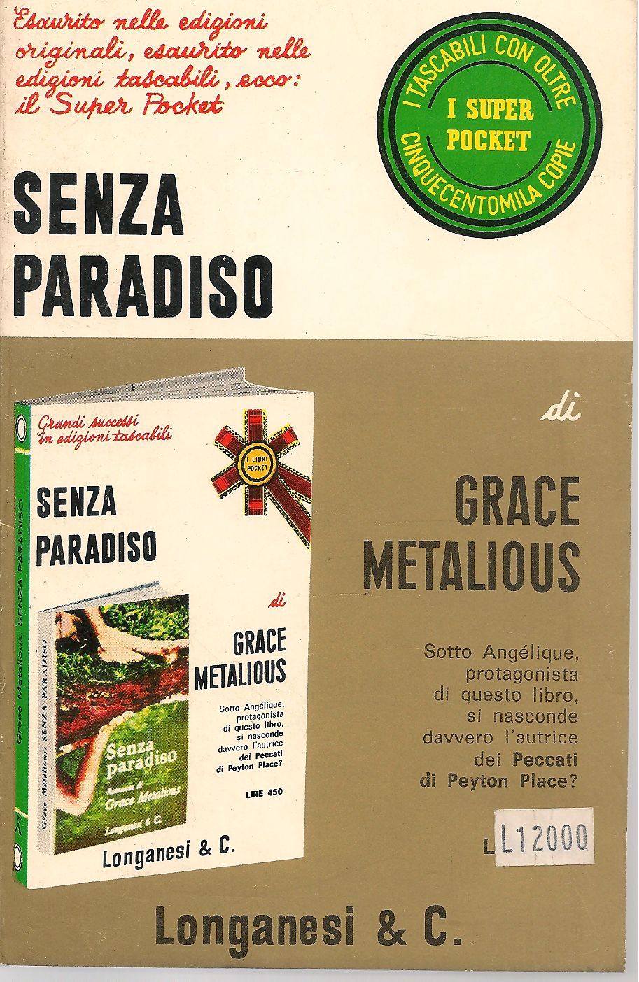 SENZA PARADISO - GRACE METALIOUS   ED. SUPERPOCKET LONGANESI