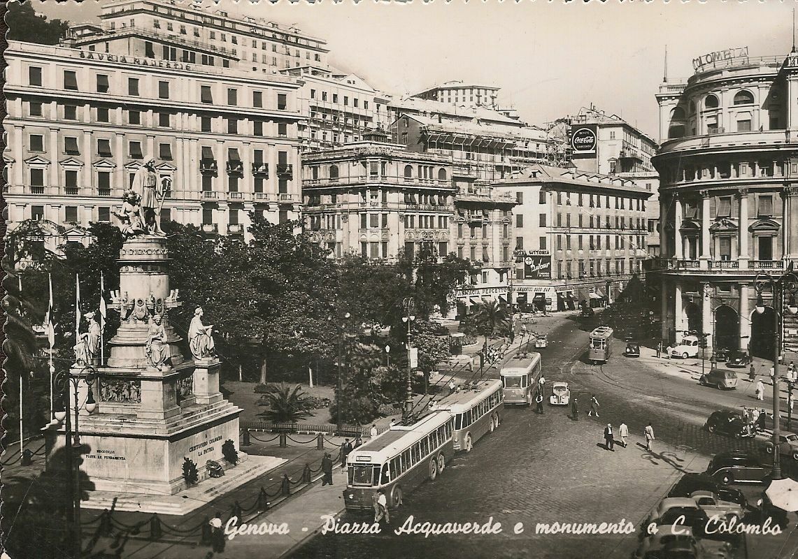 GENOVA - PIAZZAACQUAVERSE E MONUMENTO COLOMBO - V1954