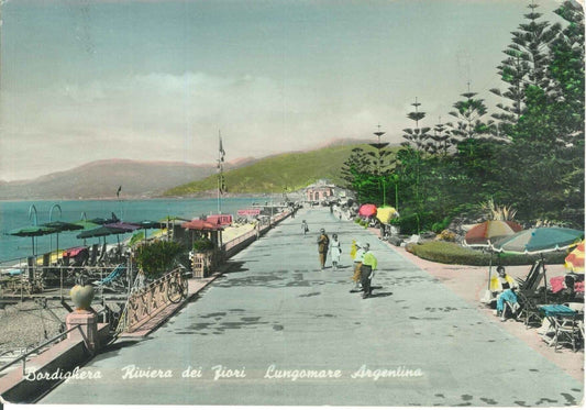 BORDIGHERA - LUNGOMARE ARGENTINA - V1954  ACQUARELLATA