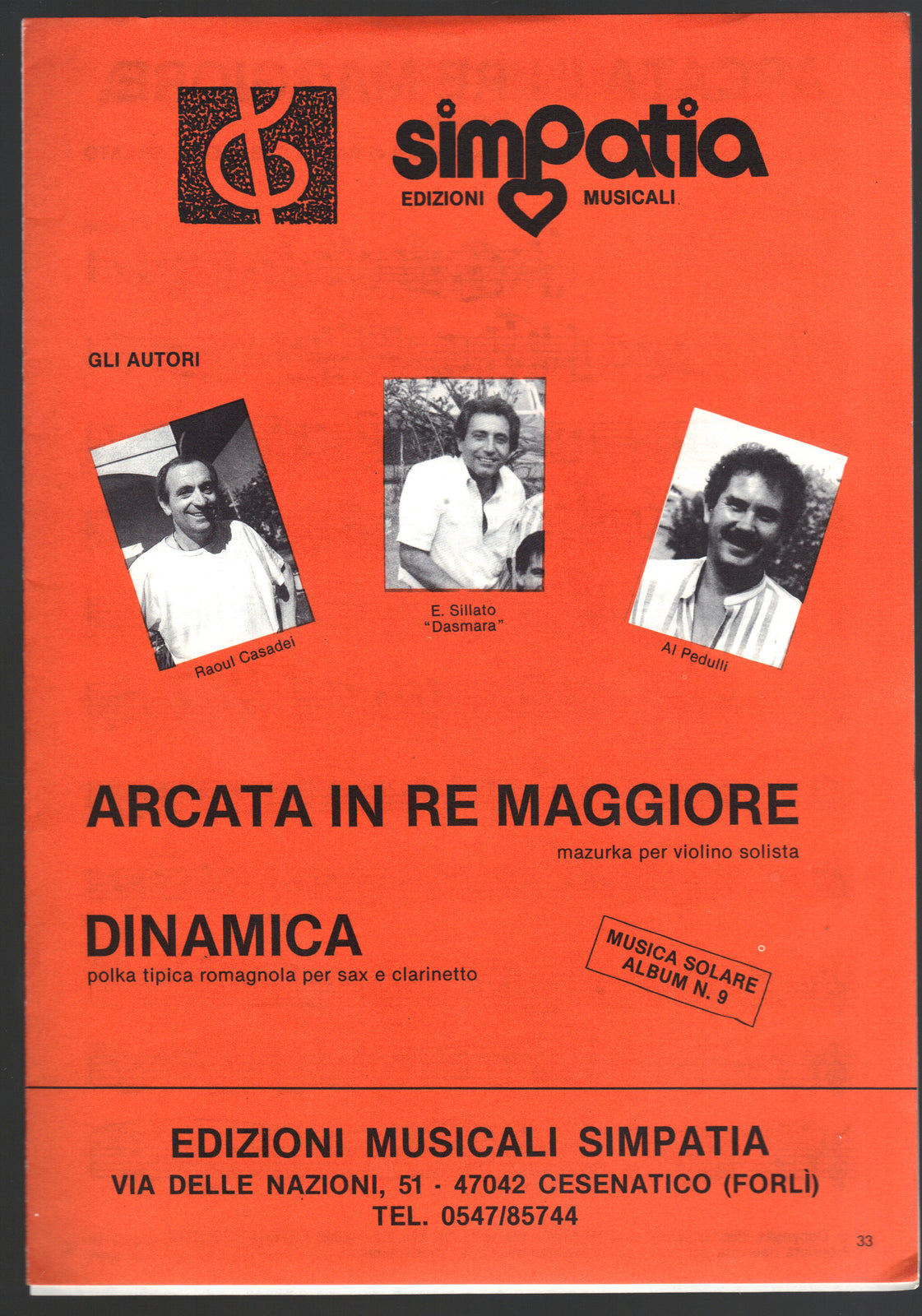 ARCATA IN RE MAGGIORE - DINAMICA - MUSICA SOLARE  N. 9 - R. CASADEI - SPARTITO