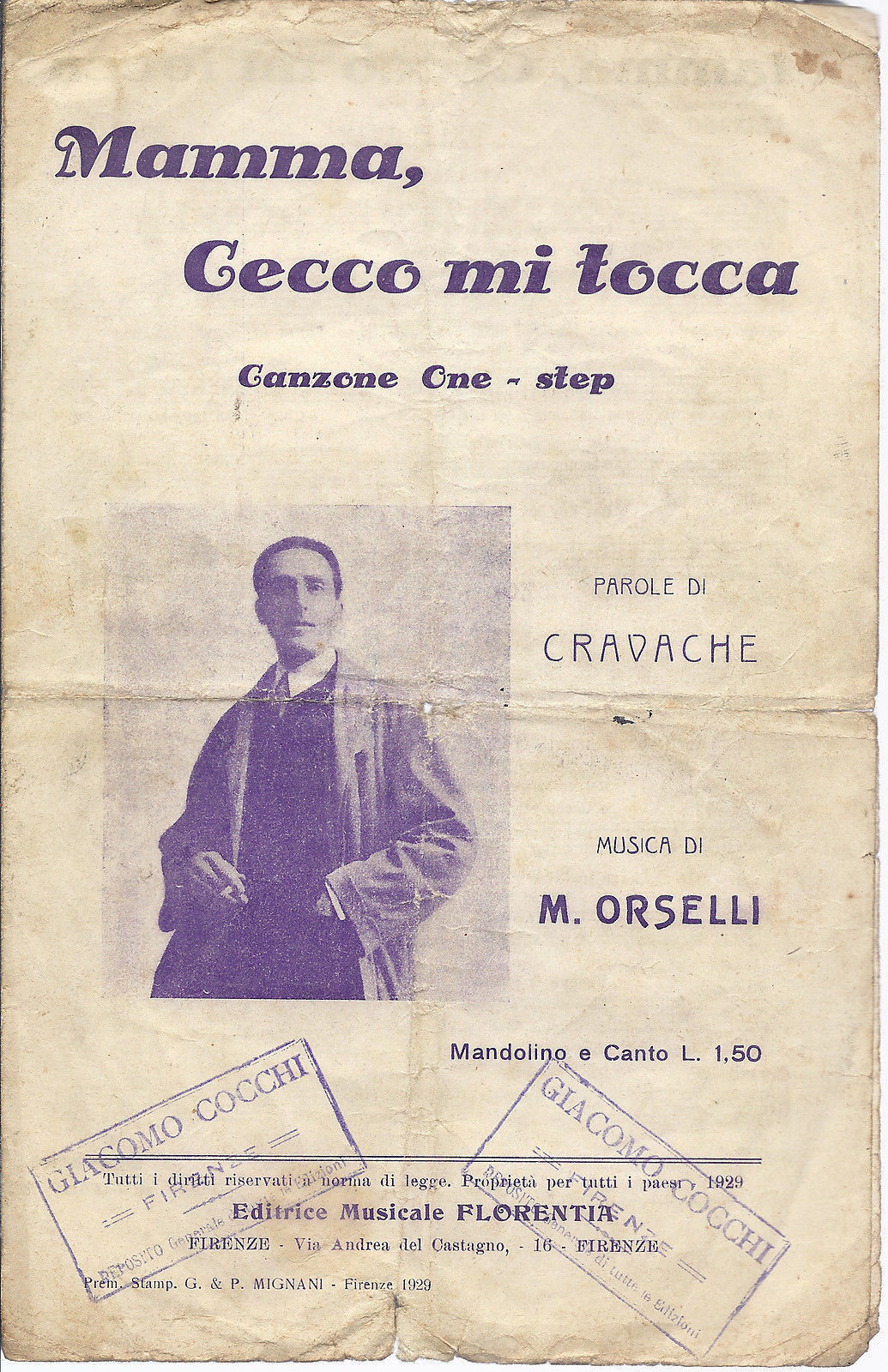 MAMMA, CECCO MI TOCCA  Cravache - M. Orselli # SPARTITO - Mandolino e Canto