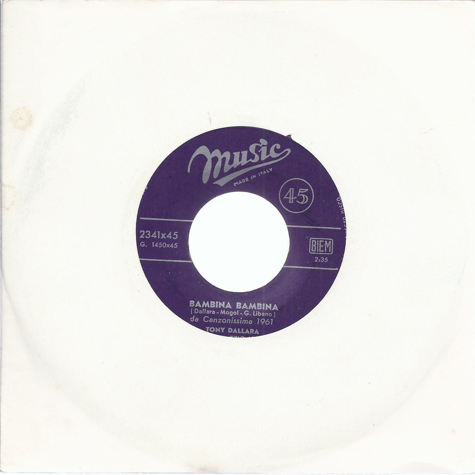 BAMBINA BAMBINA - COME TE # TONY DALLARA - Canzonissima 1961