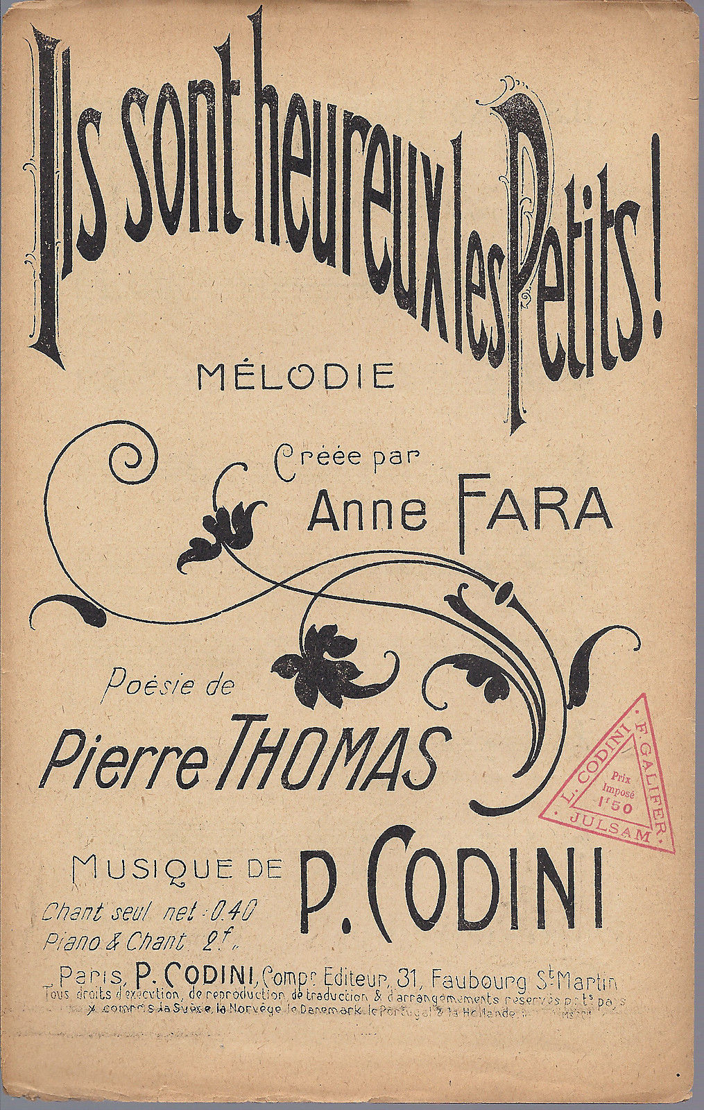 ILS SONT HEUREUX LES PETITS! (Pierre Thomas - P. Codini) # SPARTITO - Anne Fara